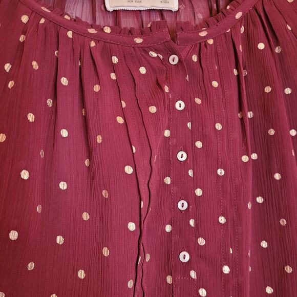 Abercrombie and Fitch maroon red gold polka dots sheer long sleeved top Size S - Picture 6 of 9